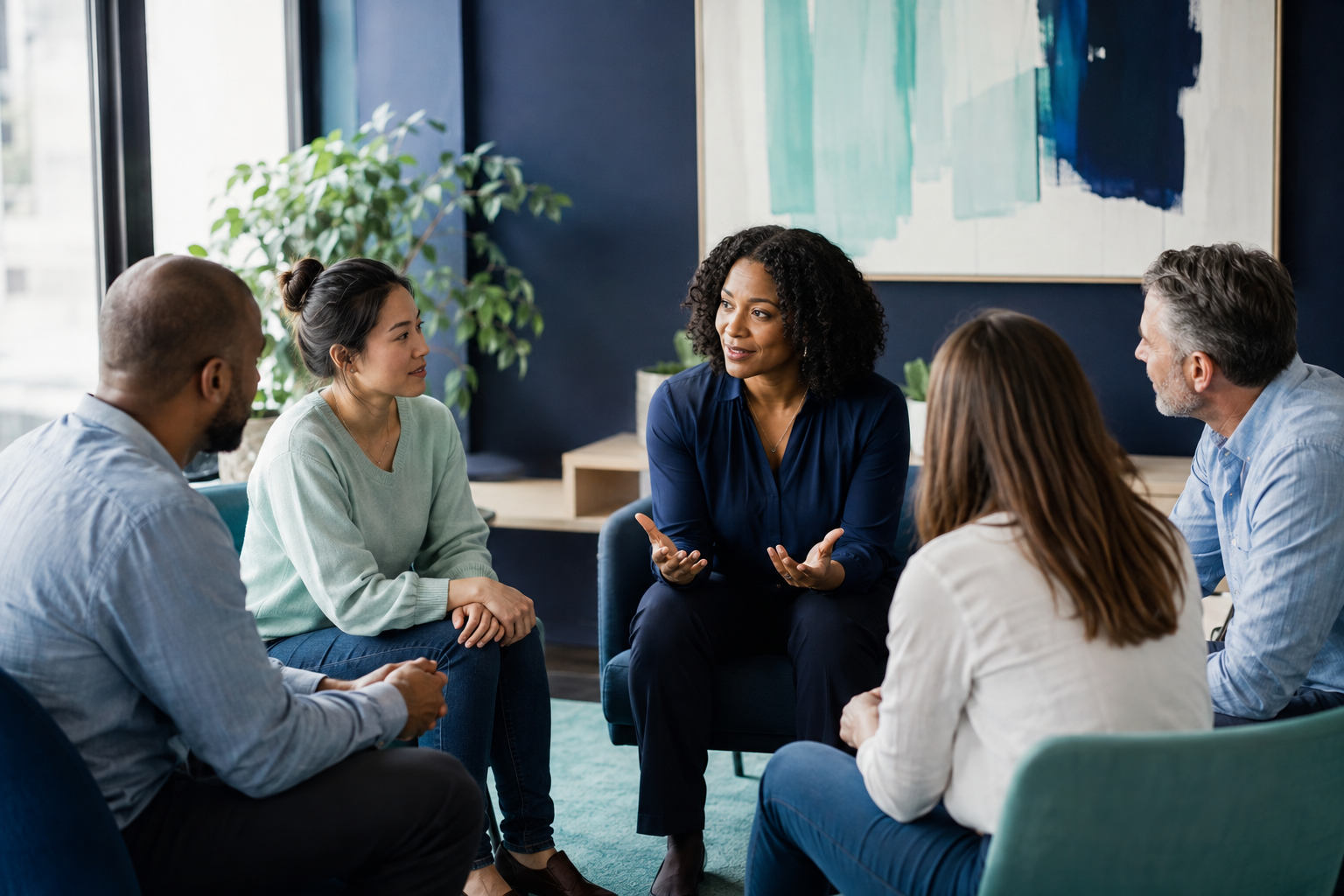 Equipo conversando en un espacio de confianza