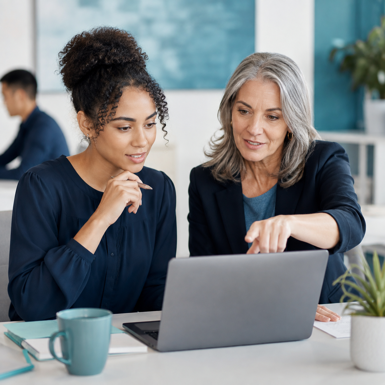 Colegas aprendiendo juntos una nueva forma de trabajo