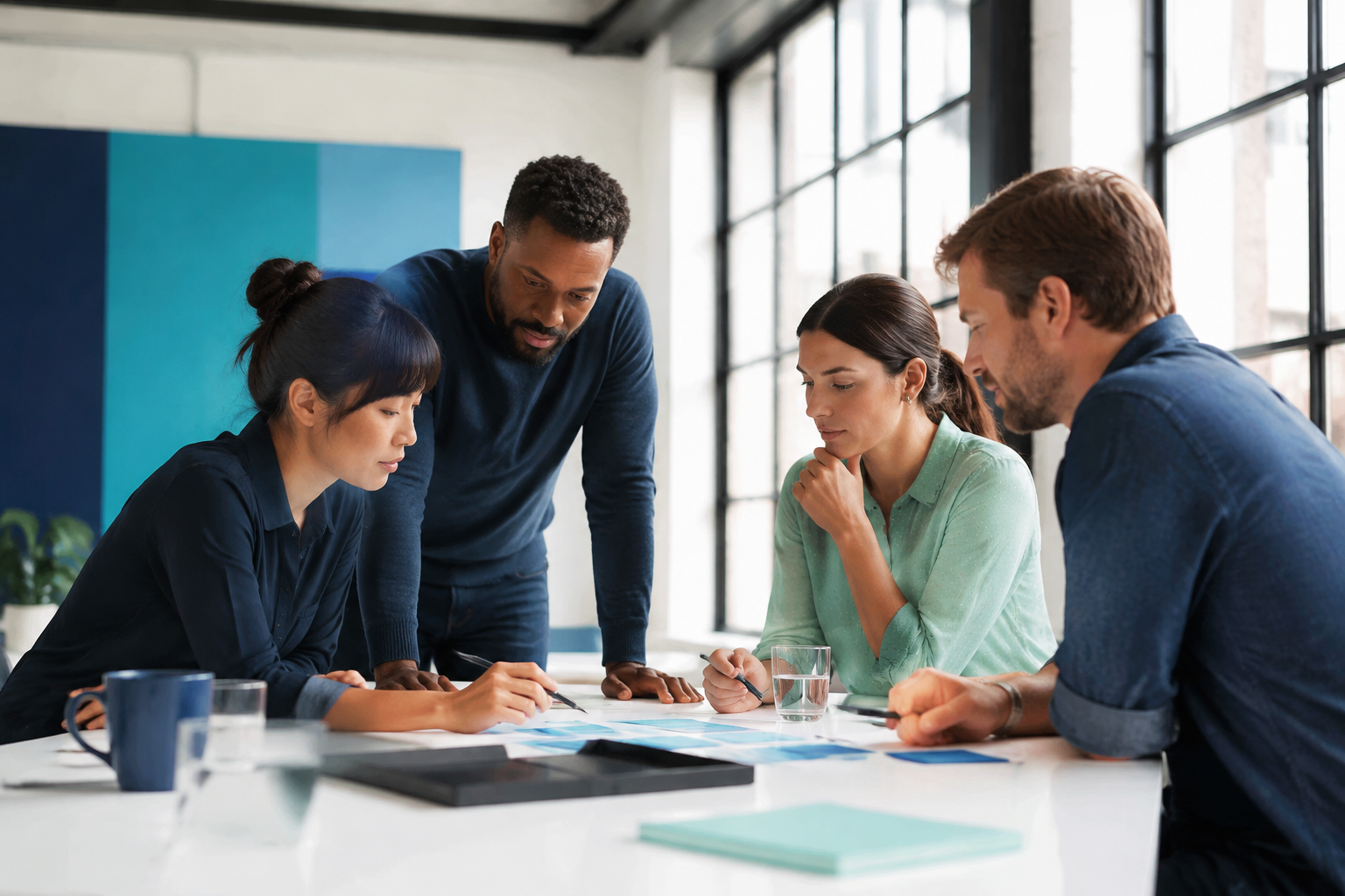 Equipo coordinando prioridades de trabajo