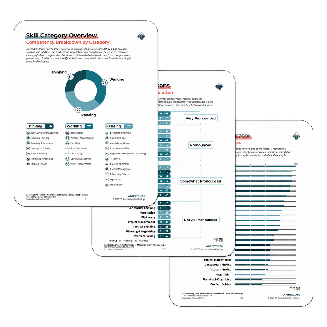 Reportes de desarrollo y capacidades de una evaluación DNA