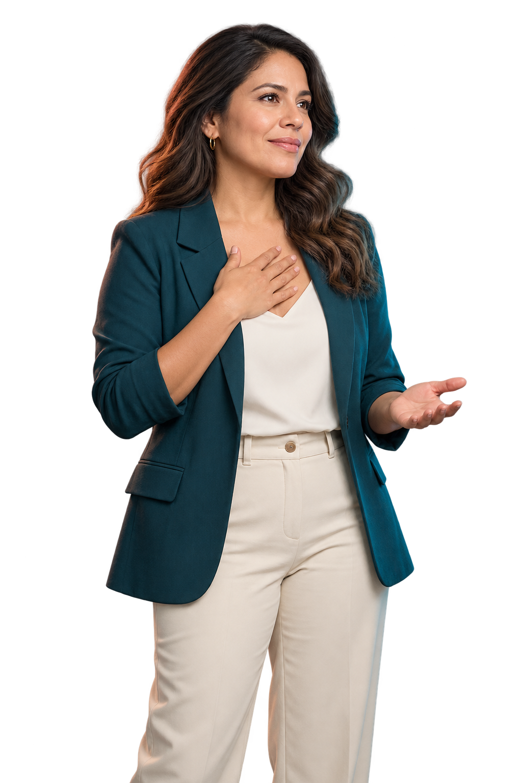Profesional latinoamericana aislada representando conciencia emocional y elección intencional