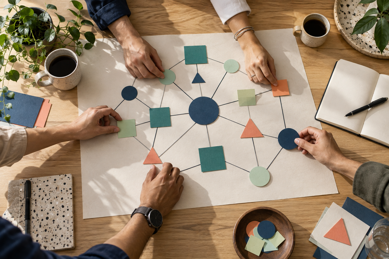 Equipo mapeando cómo se conectan sus roles, decisiones y relaciones