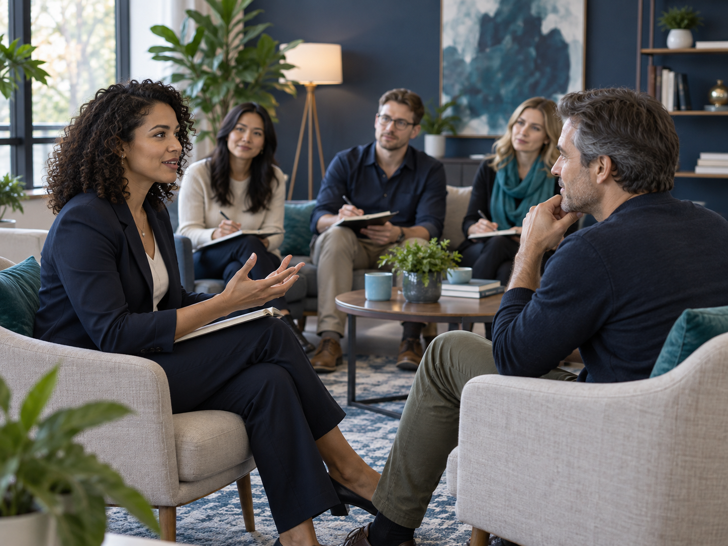 Grupo de coaches realizando una práctica deliberada con observación y notas