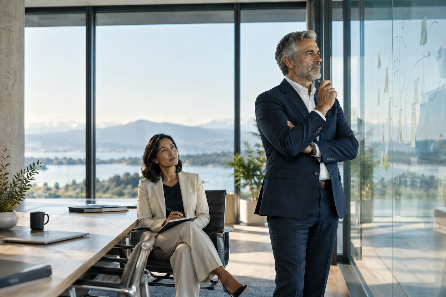Dos profesionales en una conversación de coaching ejecutivo.