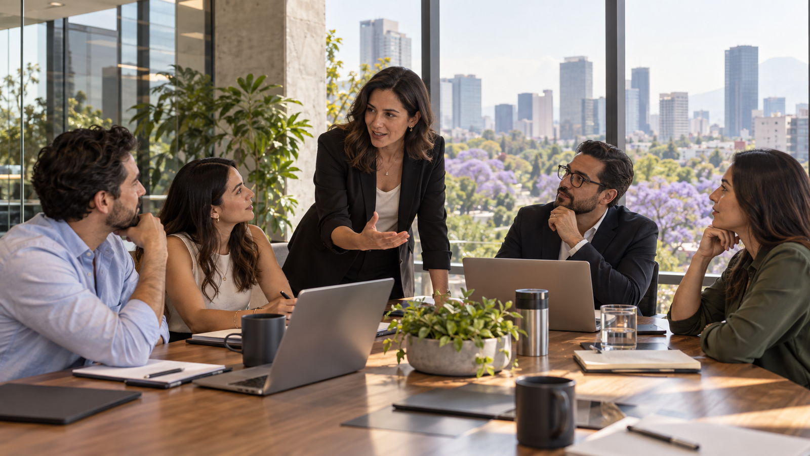 Un equipo de liderazgo escucha y comparte perspectivas.